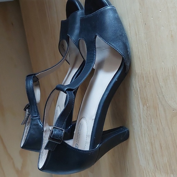 Black Butter Soft Leather Peep Toe Block Heels Giani BERNINI MEMORY FOAM 8 - Picture 3 of 6